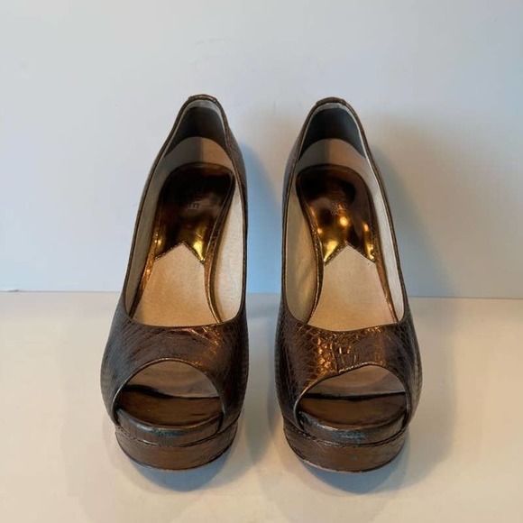 MICHAEL Michael Kors Women Brown Leather Fish Scale Pump Shoes US 8.5M - Picture 1 of 9
